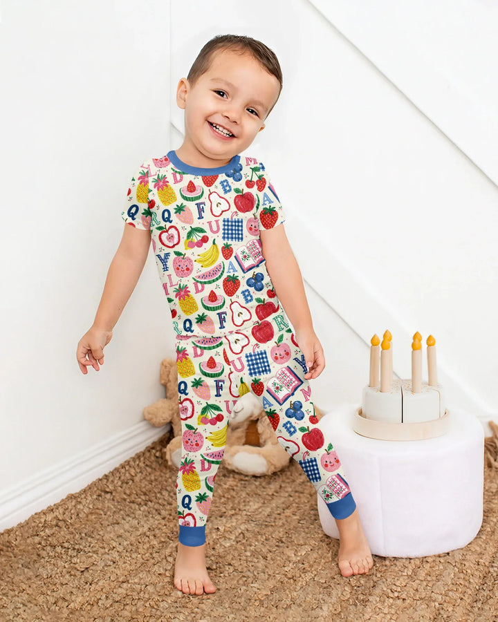 Back To School Fruit Alphabet Bamboo Two Piece Short Sleeve Pajama Set