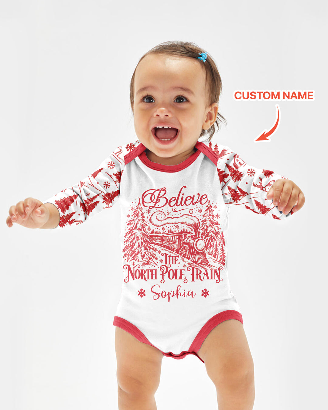 Custom Name North Pole Train Bamboo Bodysuit