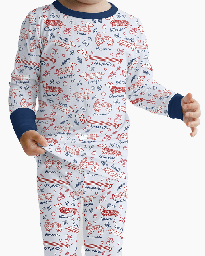 Funny Dachshund Pasta Pups Bamboo Two Piece Long Sleeve Pajama Set