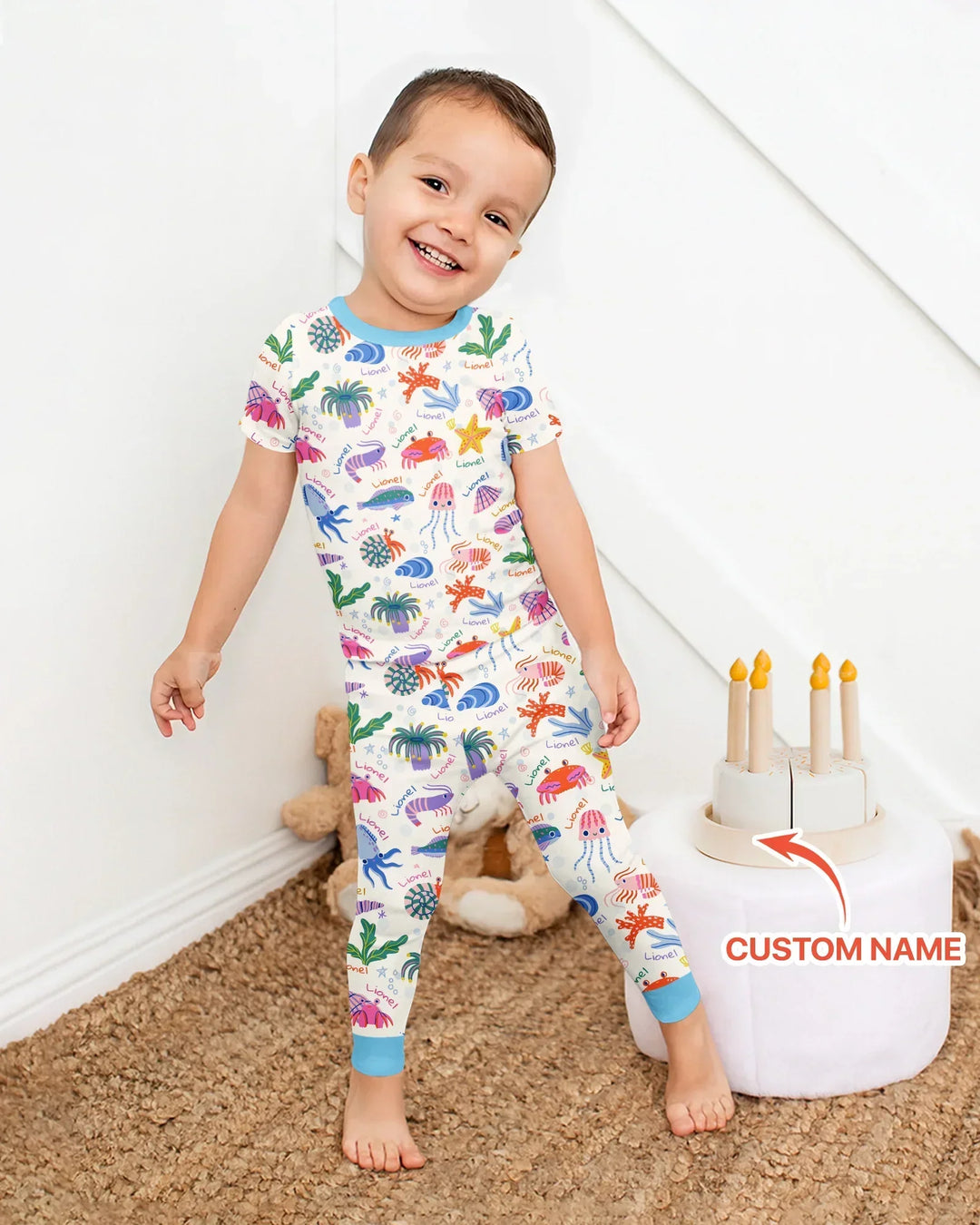 Tide Pool Pals Custom Name Bamboo Two Piece Short Sleeve Pajama Set