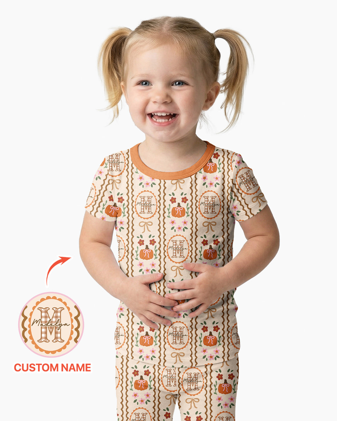 Custom Name Pumpkin Cottage Bamboo Two Piece Short Sleeve Pajama Set