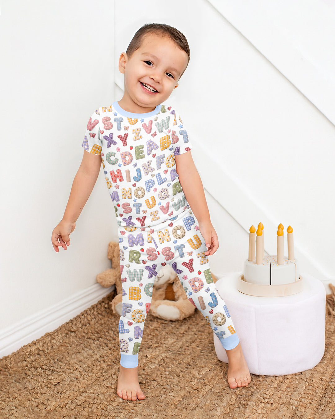 Fabric Alphabet Letters Bamboo Two Piece Short Sleeve Pajama Set