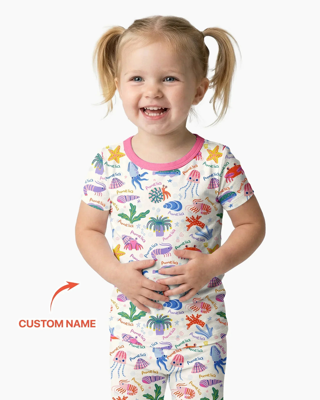 Tide Pool Pals Custom Name Bamboo Two Piece Short Sleeve Pajama Set