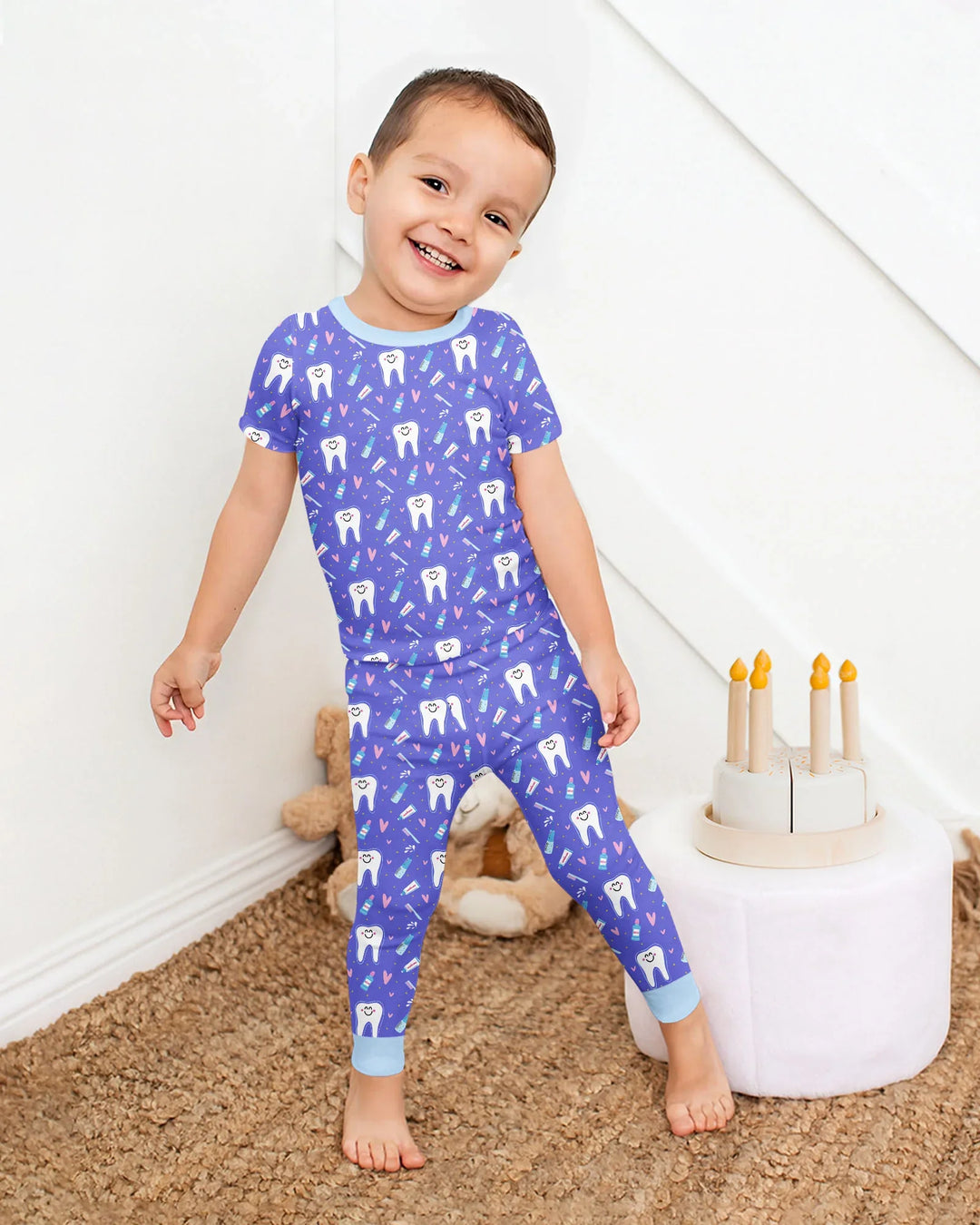 Zähneputzen Bambus Zweiteiliger Kurzarm-Pyjama-Set