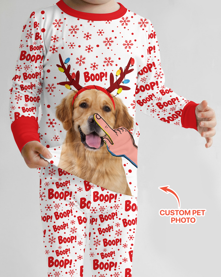 Custom Pet Photo Funny Christmas Boop Bamboo Two Piece Long Sleeve Pajama Set