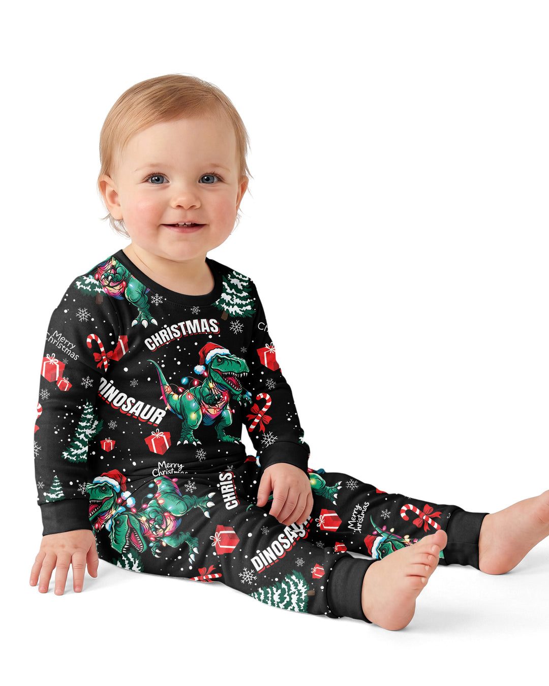 Dinosaur Raw Noel Bamboo Two Piece Long Sleeve Pajama Set