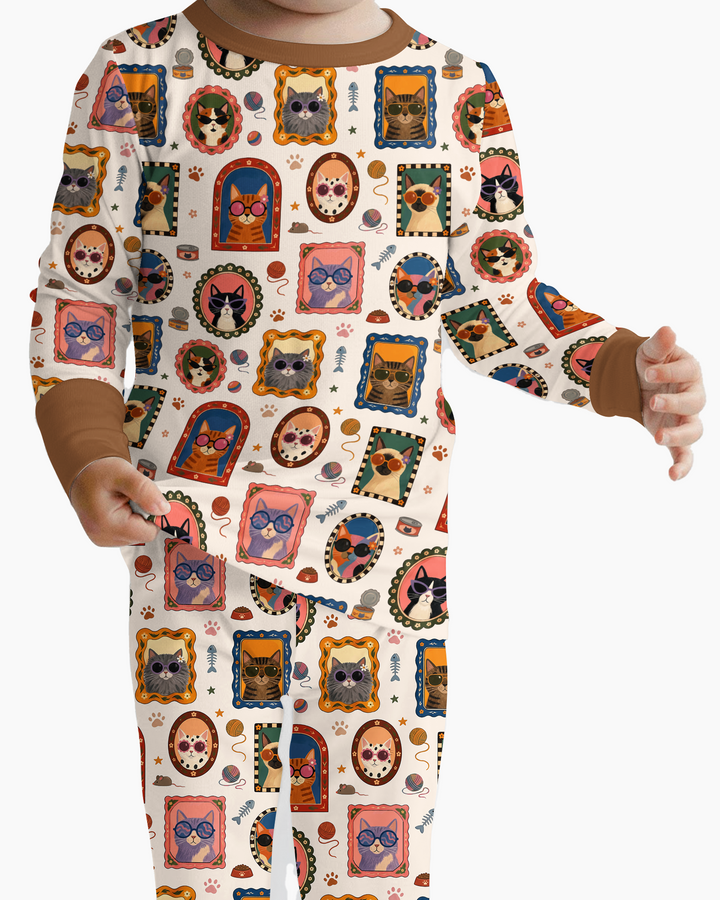Vintage Cat Portraits Bamboo Two Piece Long Sleeve Pajama Set