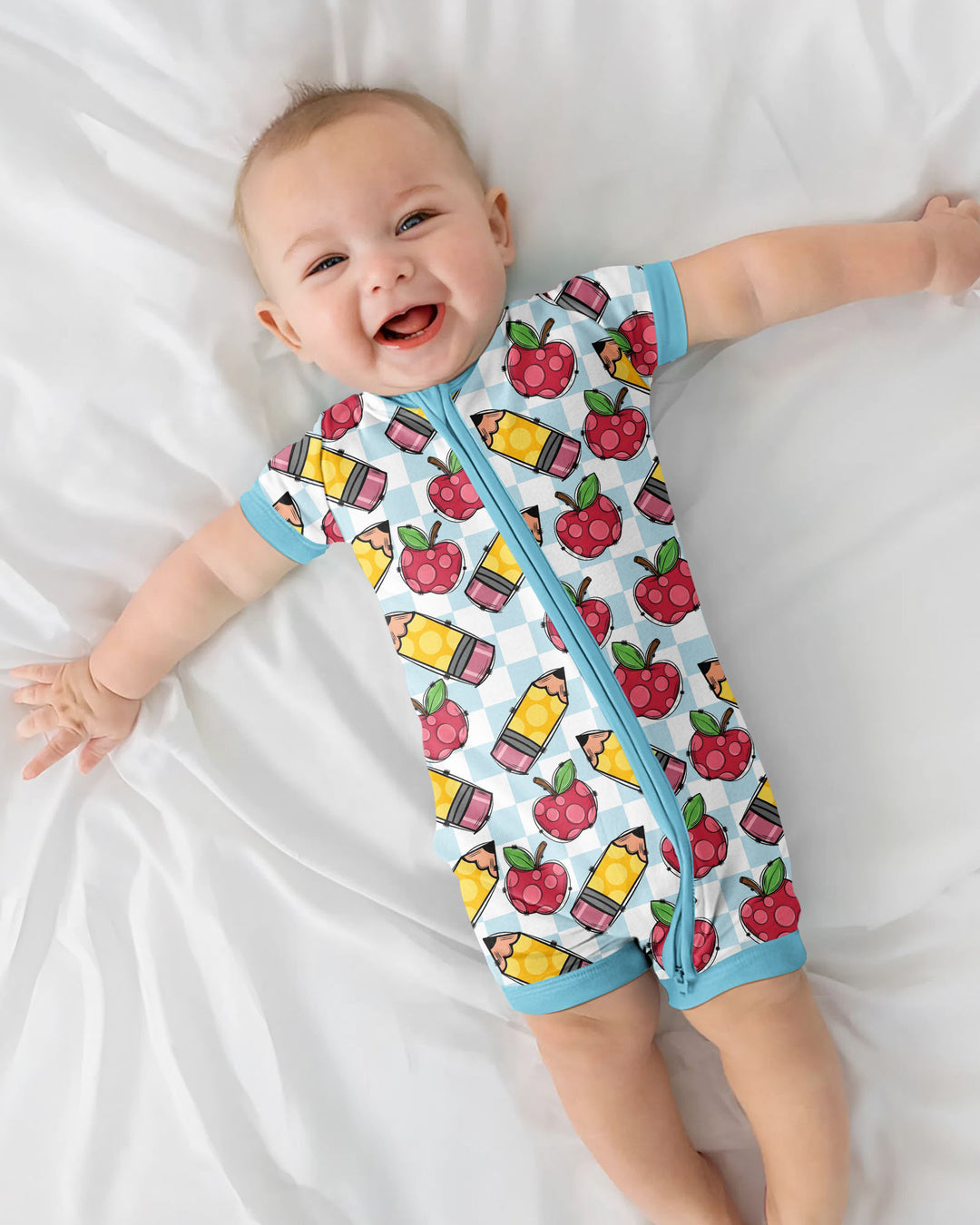 Checkered Apple Scribbles Bamboo Shorty Zippy