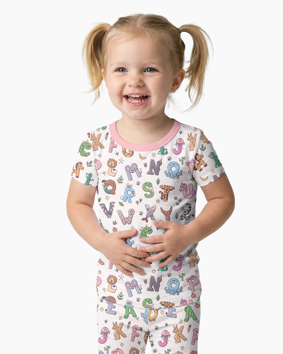 Animals Alphabet Bamboo Two Piece Short Sleeve Pajama Set