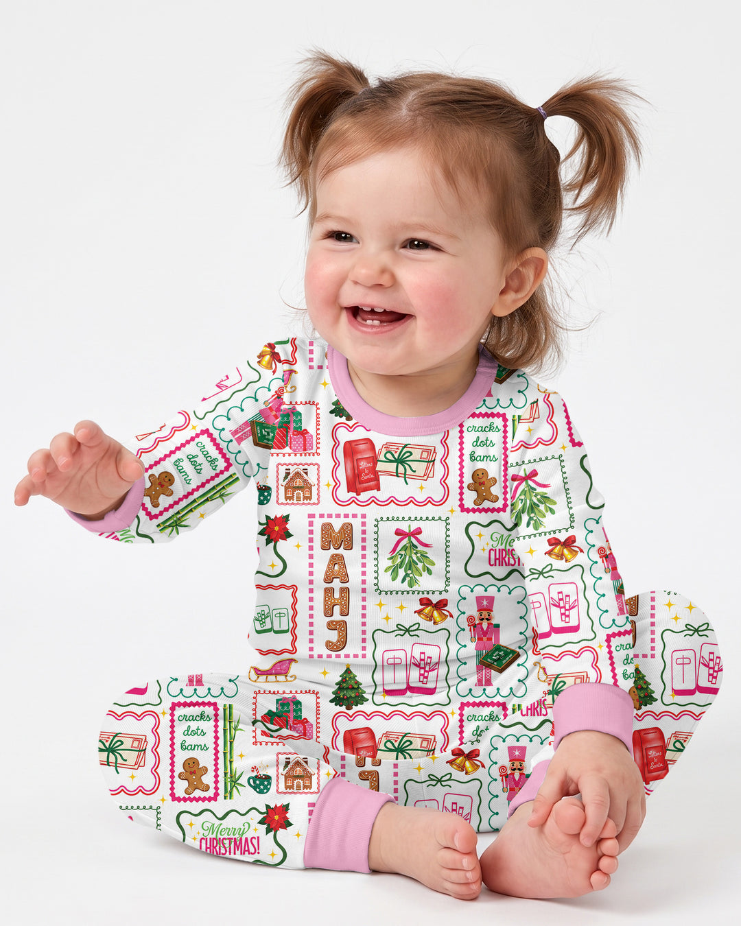 Preppy Christmas Mahjong Bamboo Two Piece Long Sleeve Pajama Set