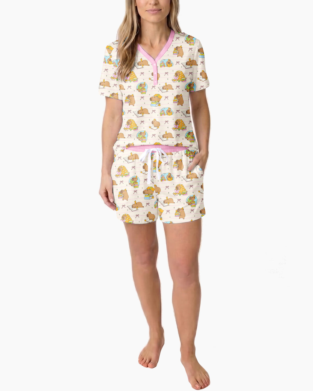 Sweet Study Capy Bamboo Women Short Sleeve Short Pajama Set