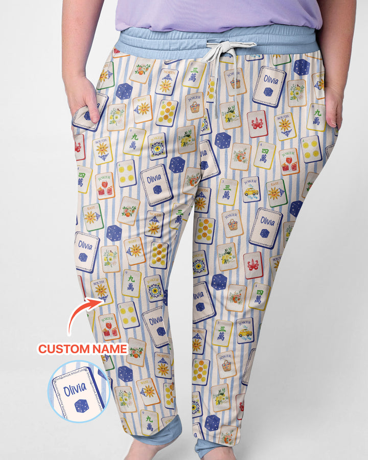 Coastal Mahjong Custom Name Mommy & Me Matching Bamboo Women Pajama Set