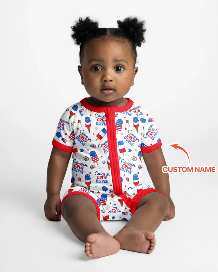 Custom Name 4th of July Cousin Crew Bamboo Shorty Zippy