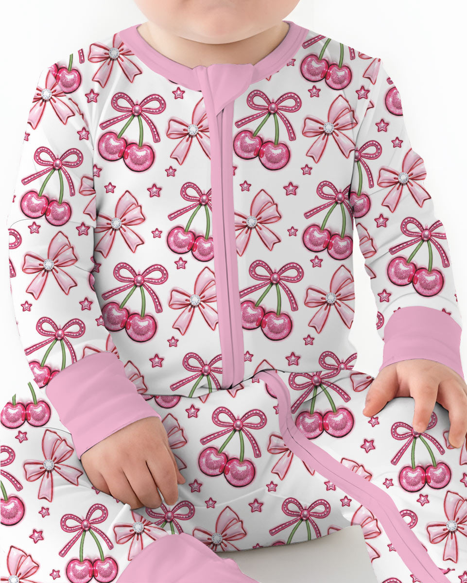 Pink Glitter Cherry Bows Bamboo Convertible Zippy