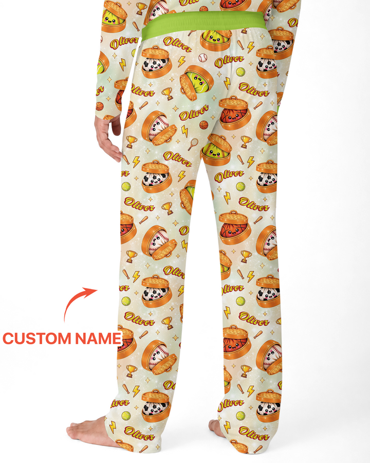 Custom Name Sports Dumpling Bamboo Men's Pajama Set