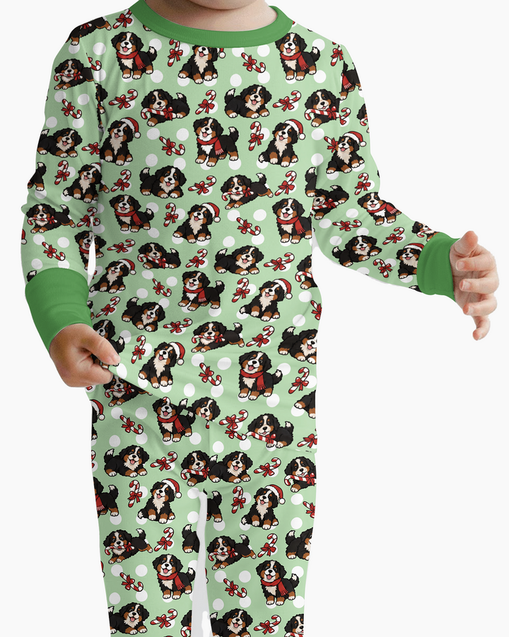Holiday Bernese Mountain Christmas Dog Bamboo Two Piece Long Sleeve Pajama Set