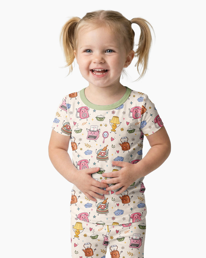Retro Chasing Toy Bamboo Two Piece Short Sleeve Pajama Set