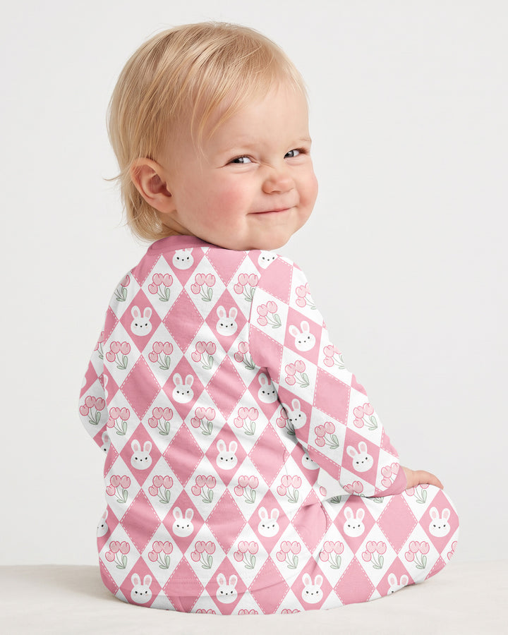 Custom Name When I Wake Up Bunny Birthday Bamboo Two Piece Long Sleeve Pajama Set