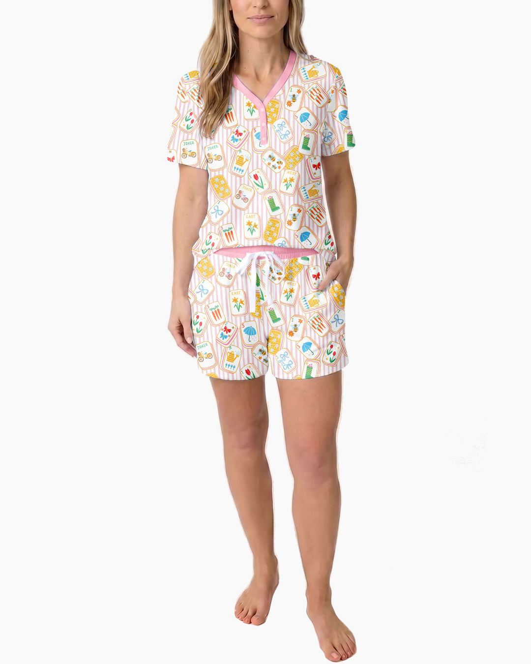 Mahjong Club Mommy & Me Matching Bamboo Women Short Sleeve Short Pajama Set