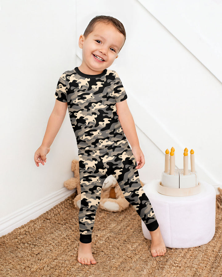 Camo Halloween Ghost Bamboo Two Piece Short Sleeve Pajama Set
