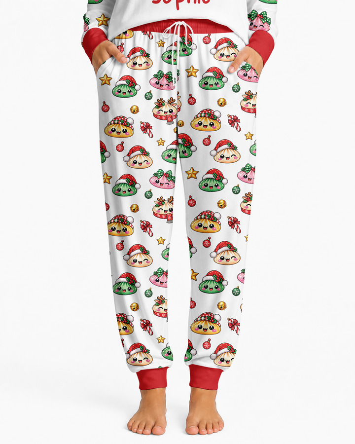 Custom Name Christmas Dumpling The Bow Bamboo Women Pajama Set