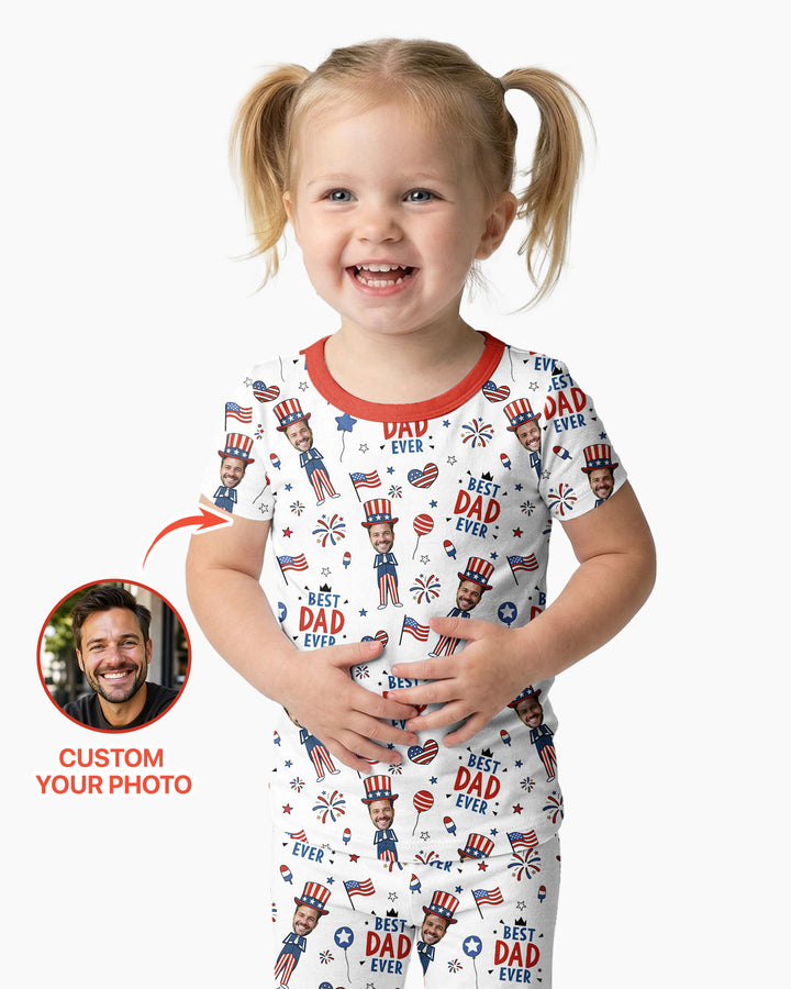 Custom Photo Best Patriotic Family Ever Bamboo Two Piece Short Sleeve Pajama Set