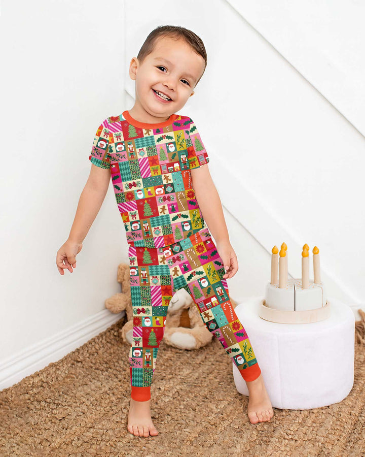 Maximalist Christmas Collage Bamboo Two Piece Short Sleeve Pajama Set