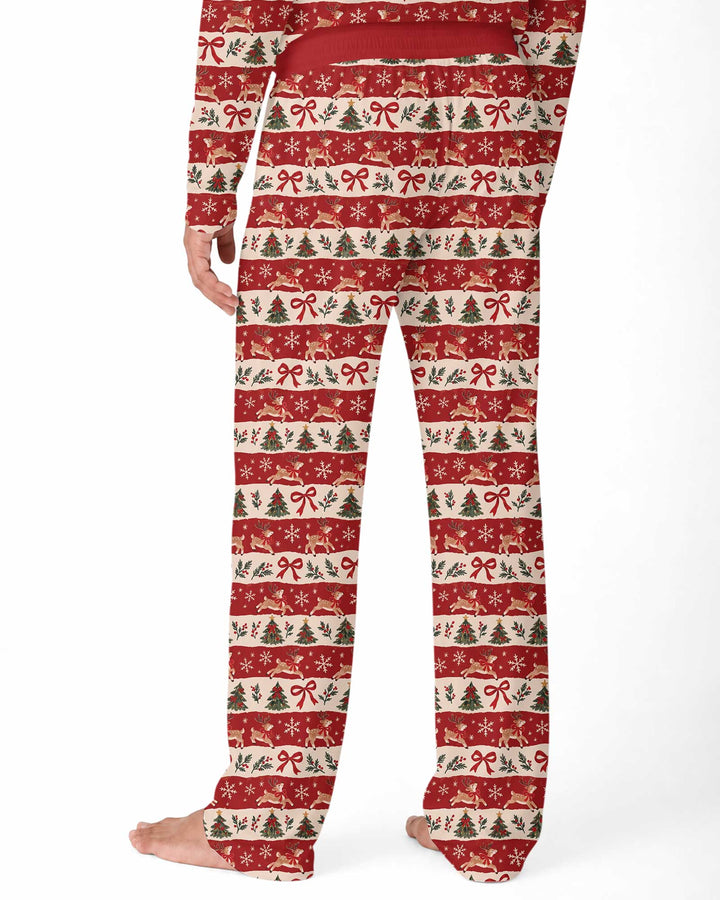 Vintage Reindeer Christmas Stripes Bamboo Men's Pajama Set