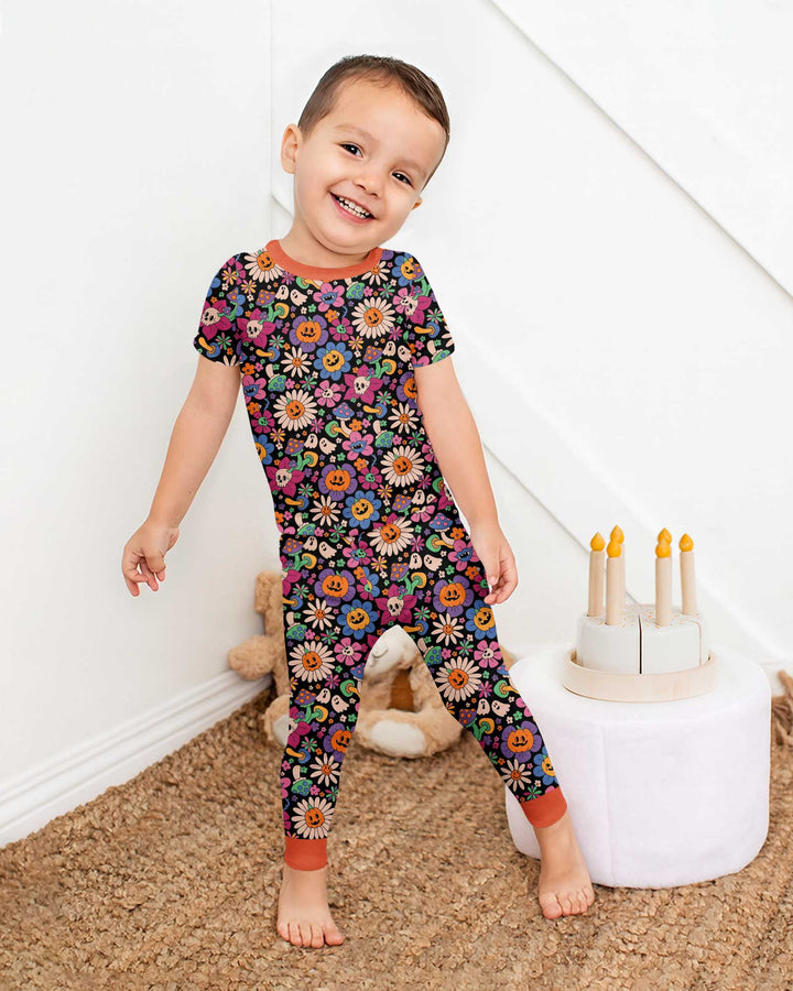 Halloween Flowers Bamboo Two Piece Short Sleeve Pajama Set