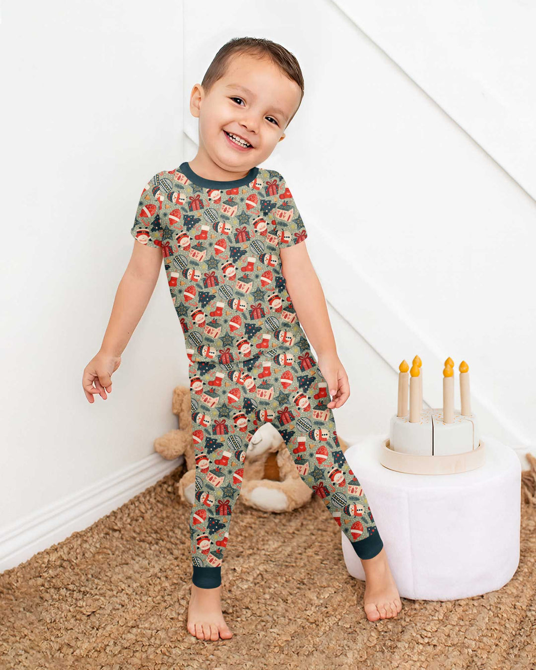 Christmas Ornaments Bamboo Two Piece Short Sleeve Pajama Set
