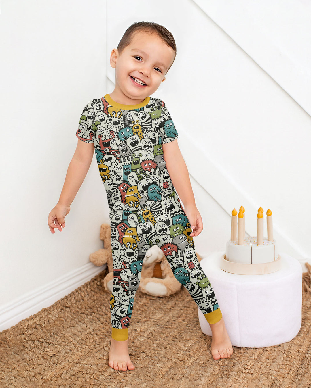 Monsters And Friends Bamboo Two Piece Short Sleeve Pajama Set