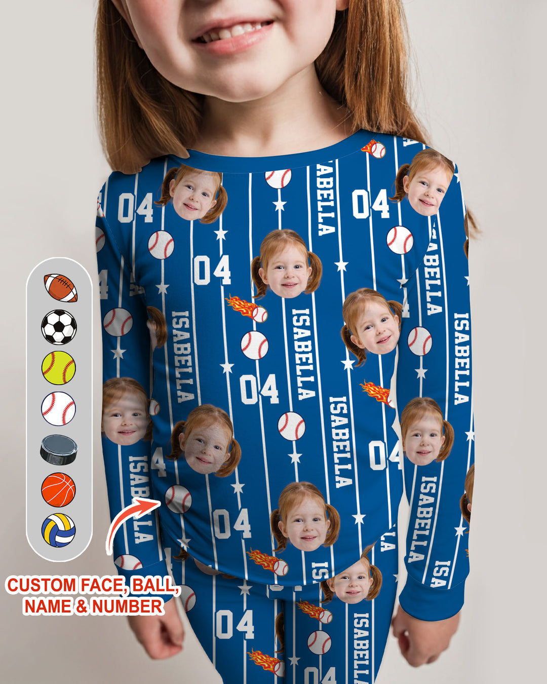 Custom Photo Name & Number For Baseball, Softball, Soccer, Football Lover Bamboo Two Piece Long Sleeve Pajama Set