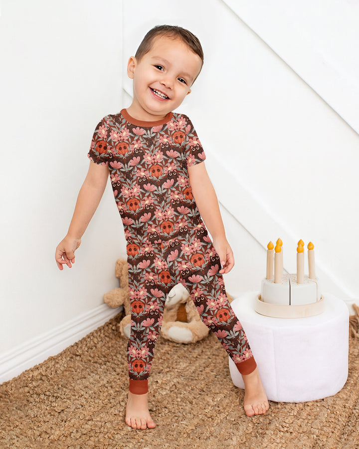 Spooky Owl Pumpkin Folk Floral Halloween Bamboo Two Piece Short Sleeve Pajama Set
