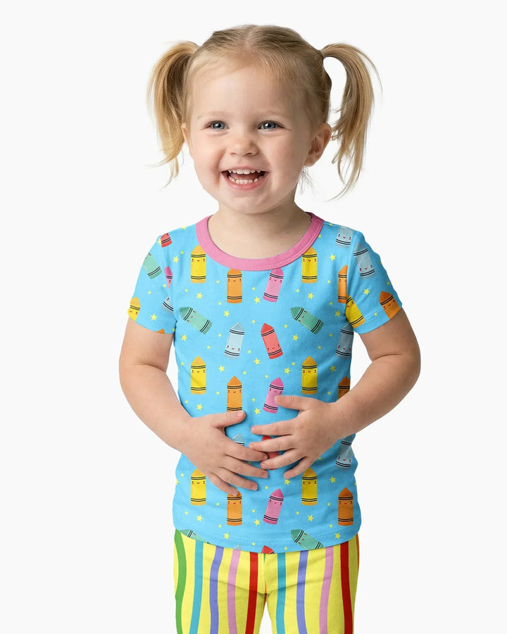 Happy Crayon Friends Bamboo Two Piece Short Sleeve Pajama Set