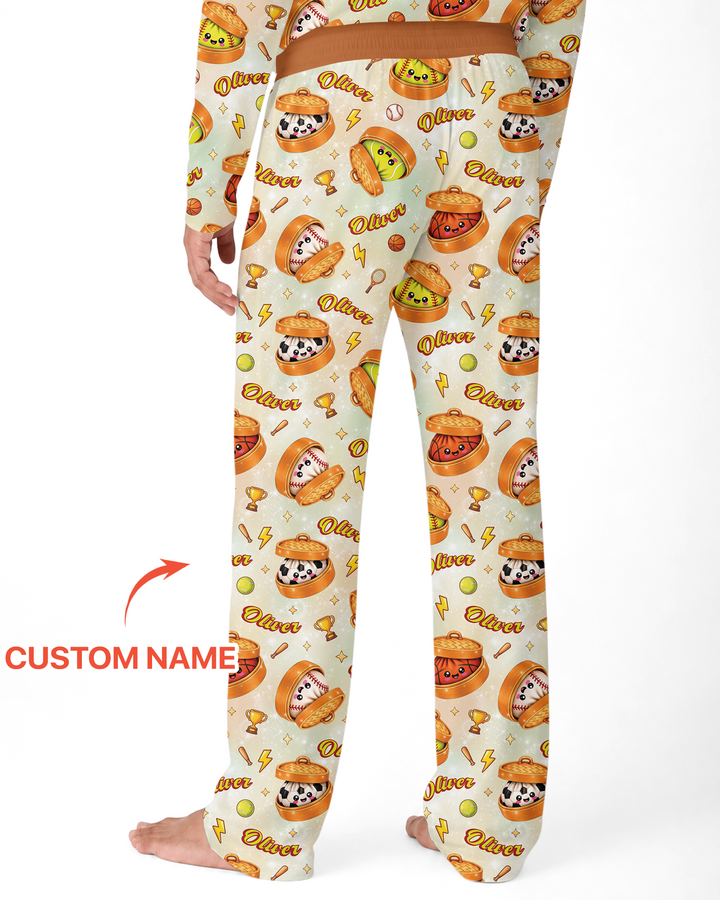 Custom Name Sports Dumpling Bamboo Men's Pajama Set