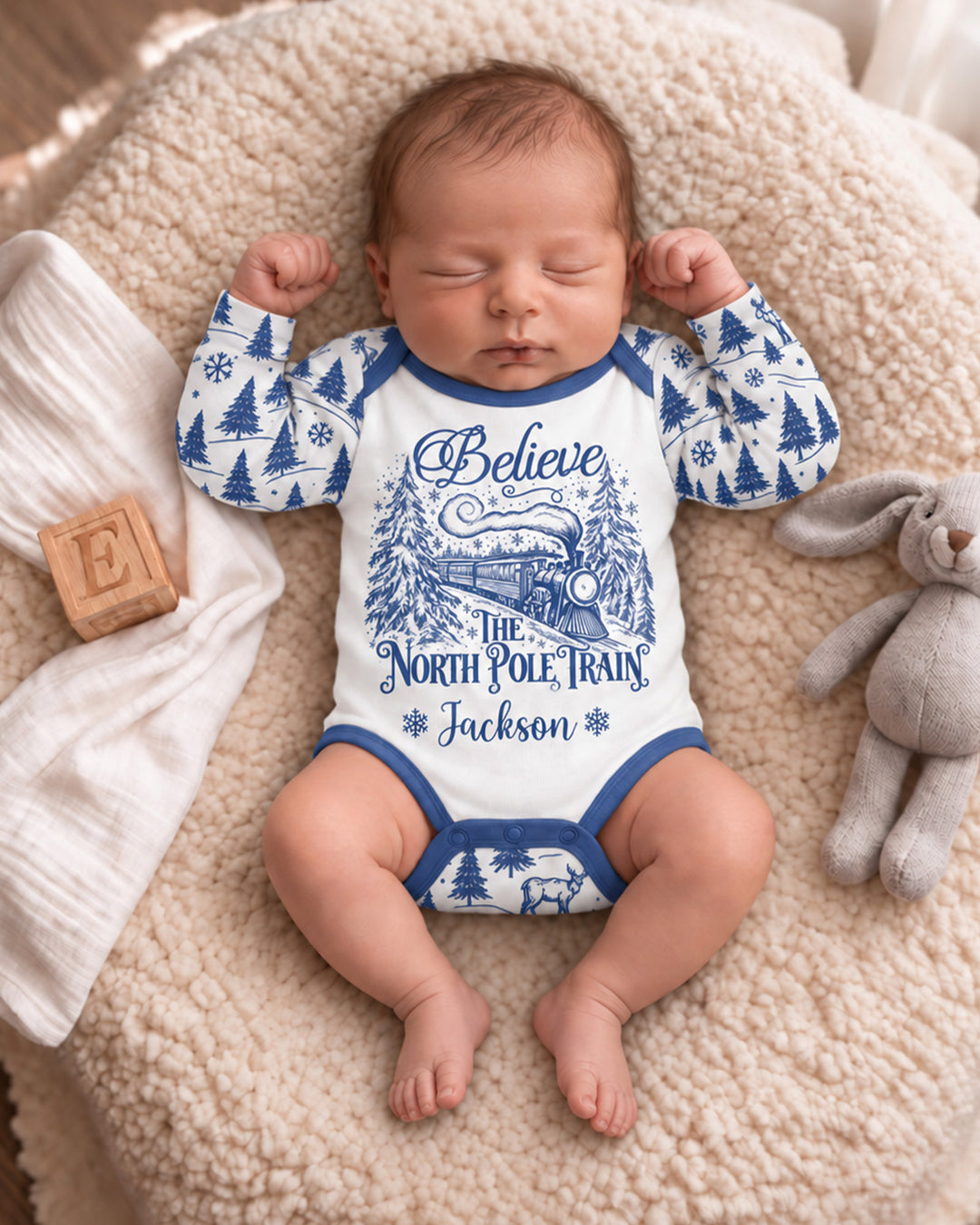 Custom Name North Pole Train Bamboo Bodysuit