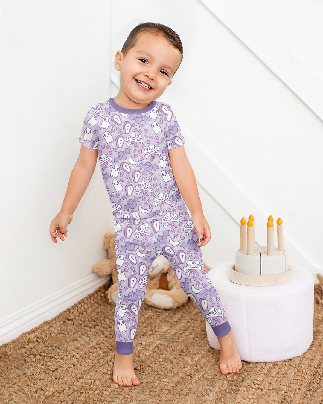 Cute Ghost Halloween Pastel Purple Spooky Bamboo Two Piece Short Sleeve Pajama Set