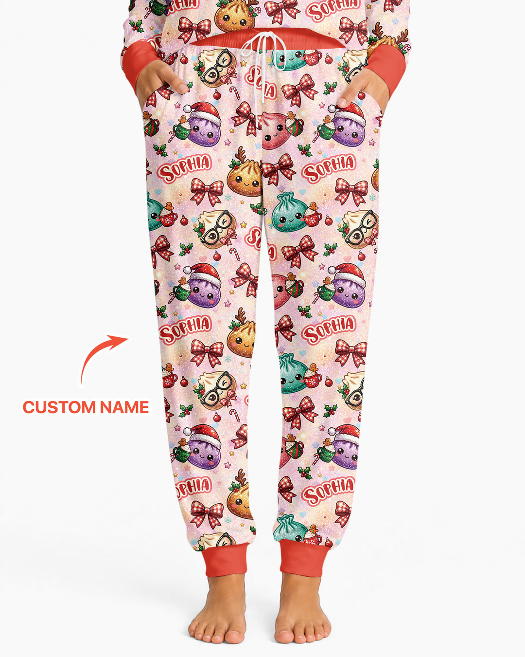 Custom Name Merry Christmas Dumpling Bamboo Women Pajama Set