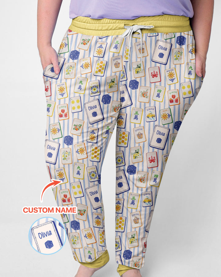 Coastal Mahjong Custom Name Mommy & Me Matching Bamboo Women Pajama Set