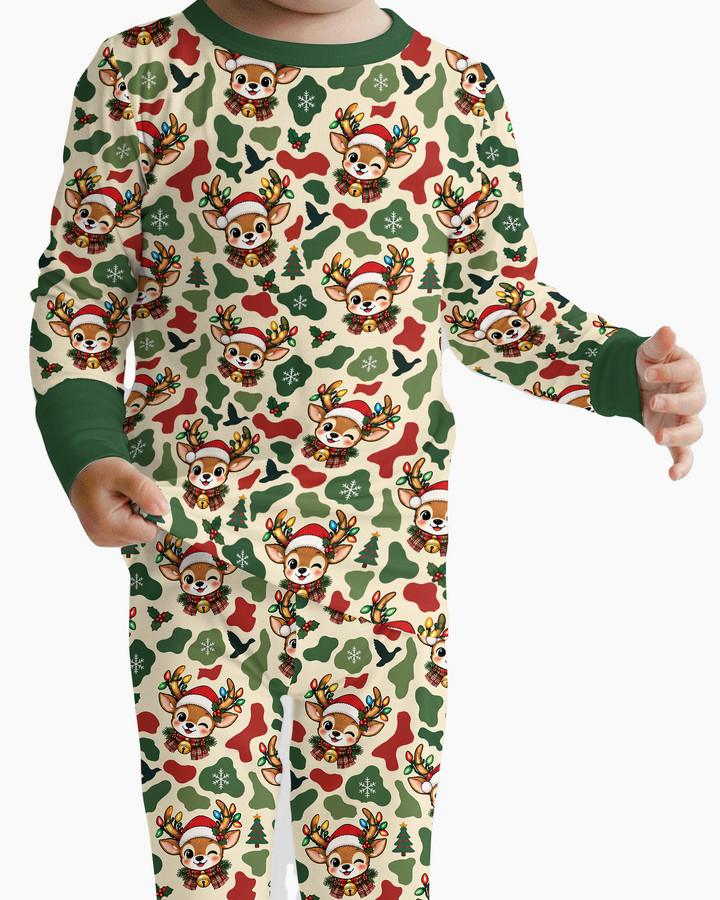 Christmas Deer Hunting Camo Bamboo Two Piece Long Sleeve Pajama Set