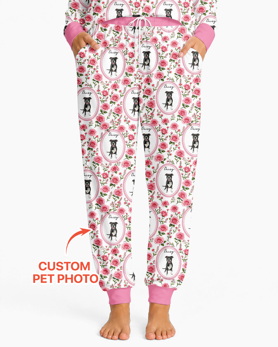 Custom Pet Photo Flower Garden Bamboo Women Pajama Set