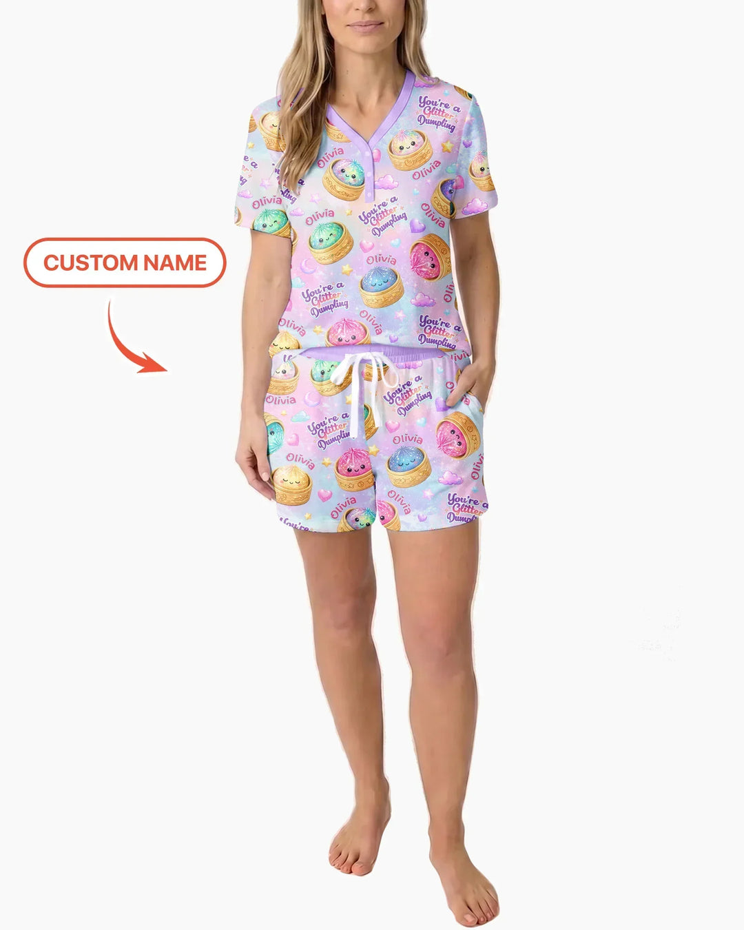 Custom Name You're A Glitter Dumpling Bamboo Women Short Sleeve Short Pajama Set