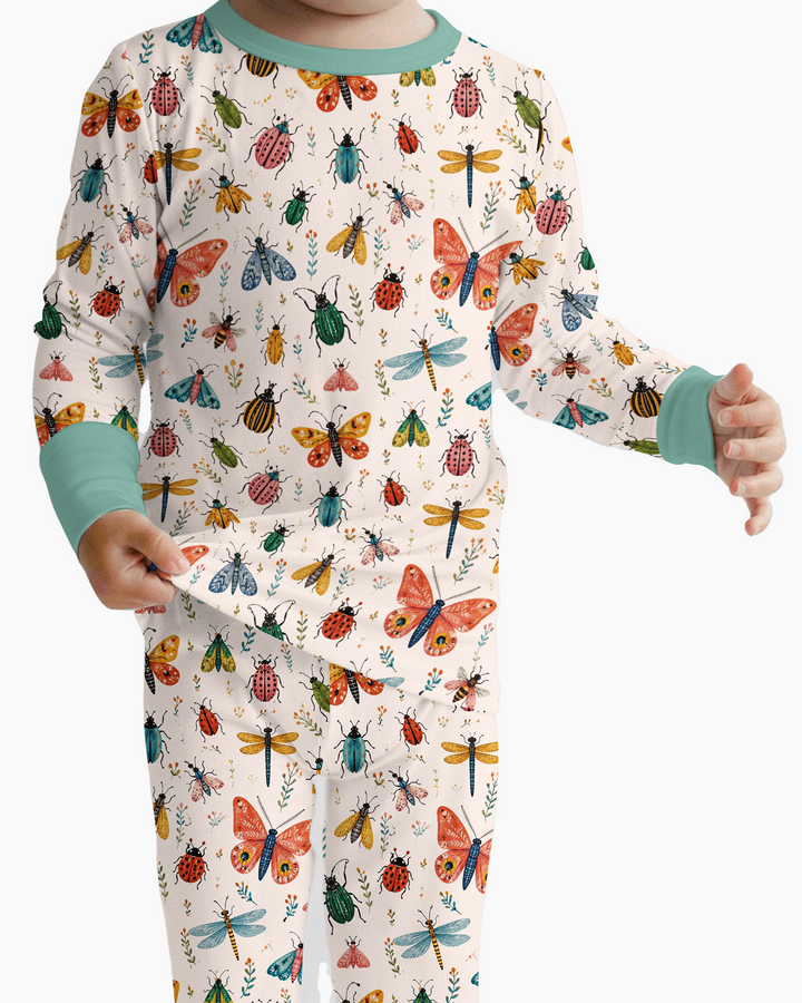 Folk Art Insects Bamboo Two Piece Long Sleeve Pajama Set