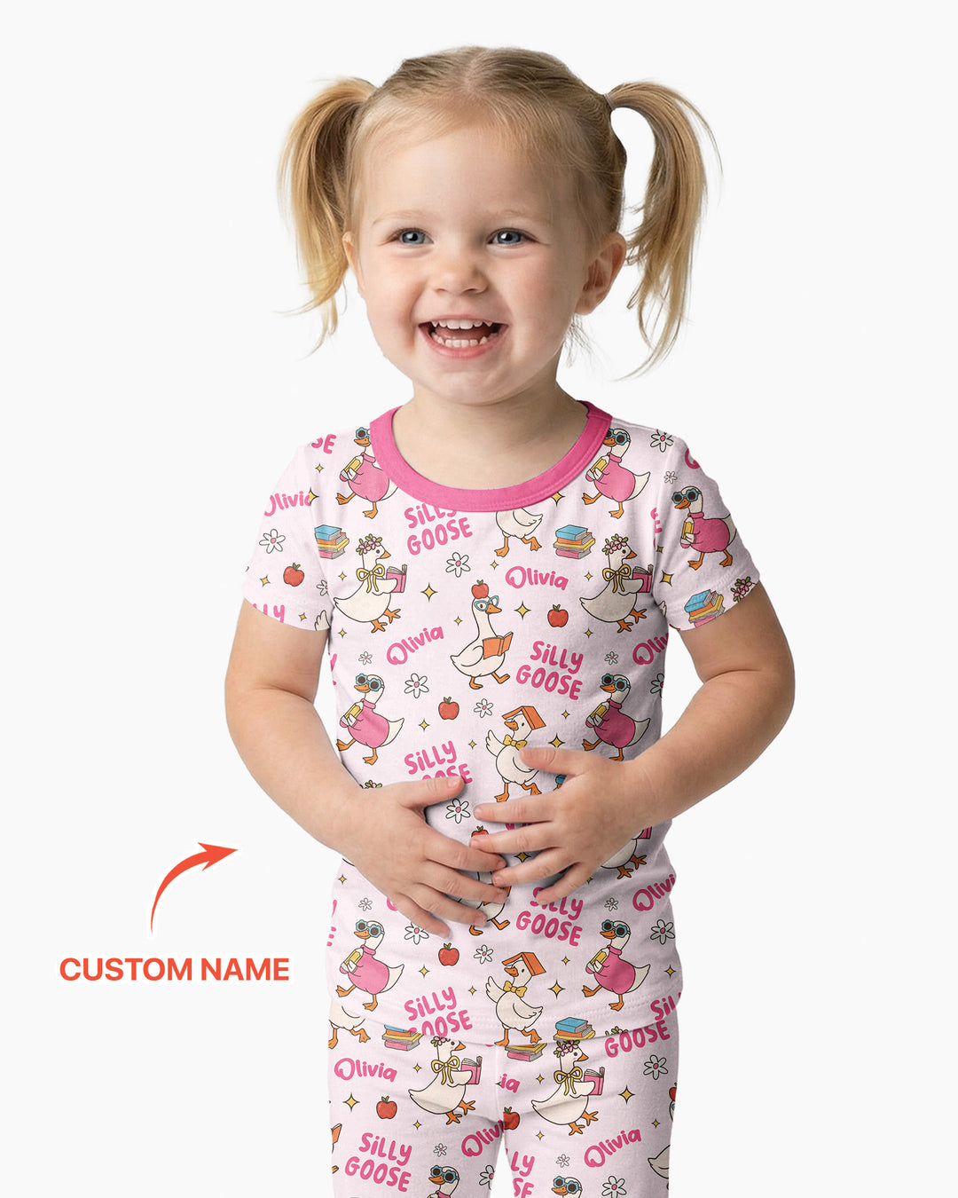 Custom Name Silly Goose Back to School Bamboo Two Piece Short Sleeve Pajama Set
