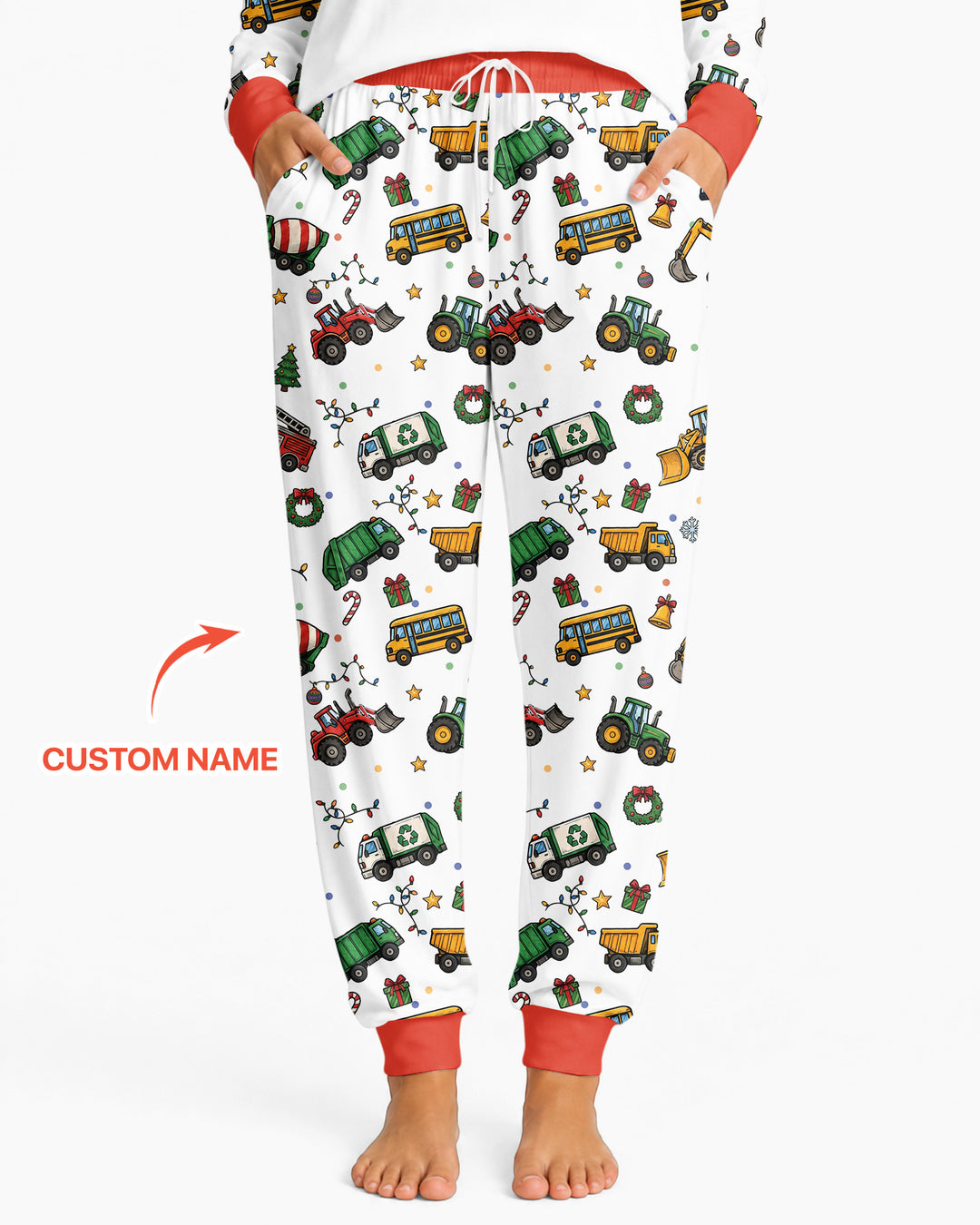 Custom Name Little Trucks Christmas Tree Bamboo Women Pajama Set