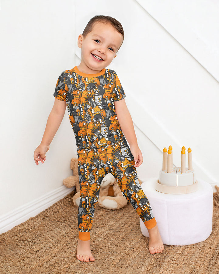 Colorful Doodle Monster Friends Bamboo Two Piece Short Sleeve Pajama Set