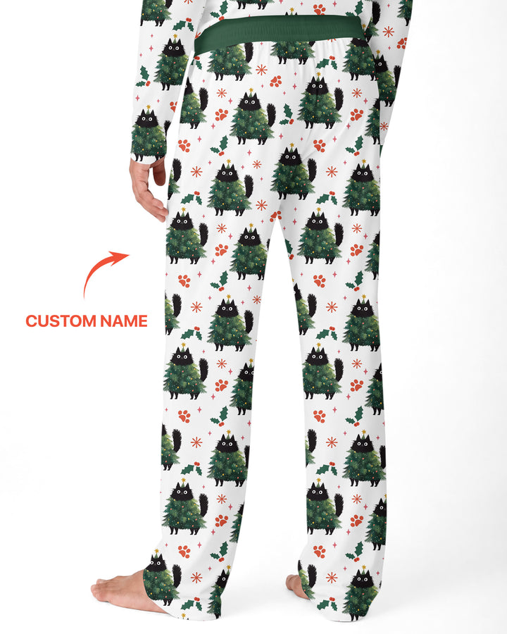 Custom Name Black Cat Christmas Bamboo Men's Pajama Set