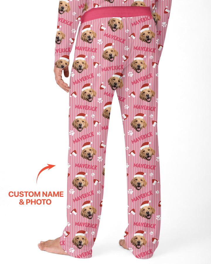 Custom Pet Photo Christmas Paws Stripe Bamboo Men's Pajama Set