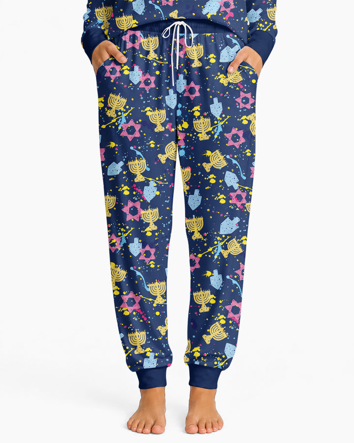 Hanukkah Family Splatter Paint  Bamboo Women Pajama Set