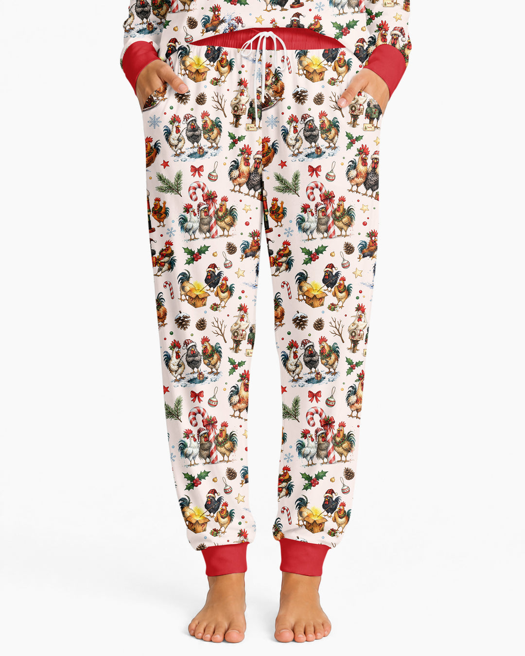 Funny Roosters On Christmas Bamboo Women Pajama Set